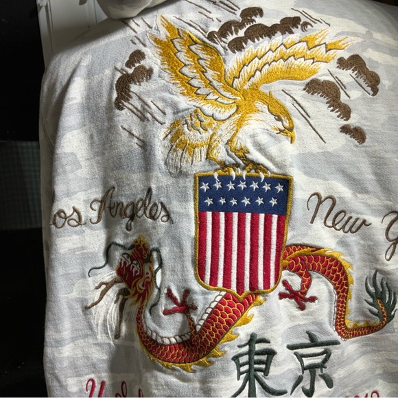 Lucky Brand Vintage Inspired Light Gray Camo Zip Up Embroidered Large Hoodie - Picture 6 of 16